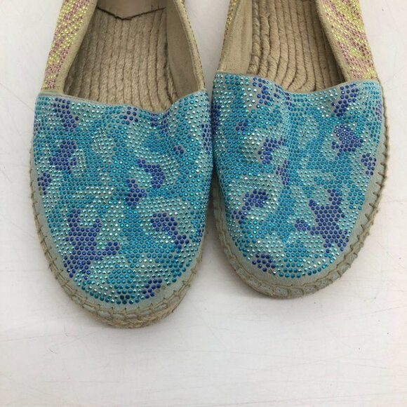 Brian Atwood Hartwell rhinestone blue tan flat espadrilles women’s size 7 - Picture 11 of 15